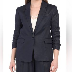 ELIE TAHARI Navy Linen Blend Blazer